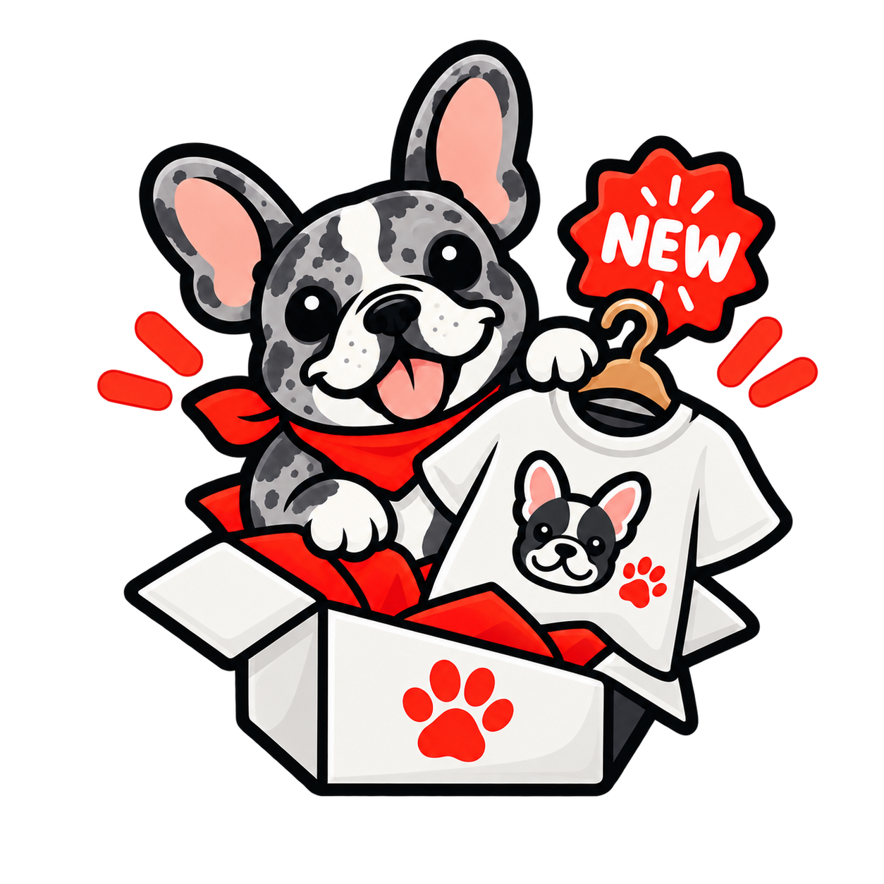 London the French Bulldog with new product drop icon